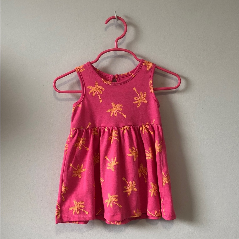 George Bright Pink Tank SunDress with Yellow Palm Accents